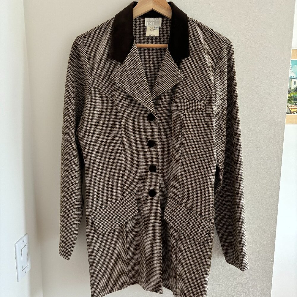 Vintage 70s style Brown Velvet and Houndstooth Blazer